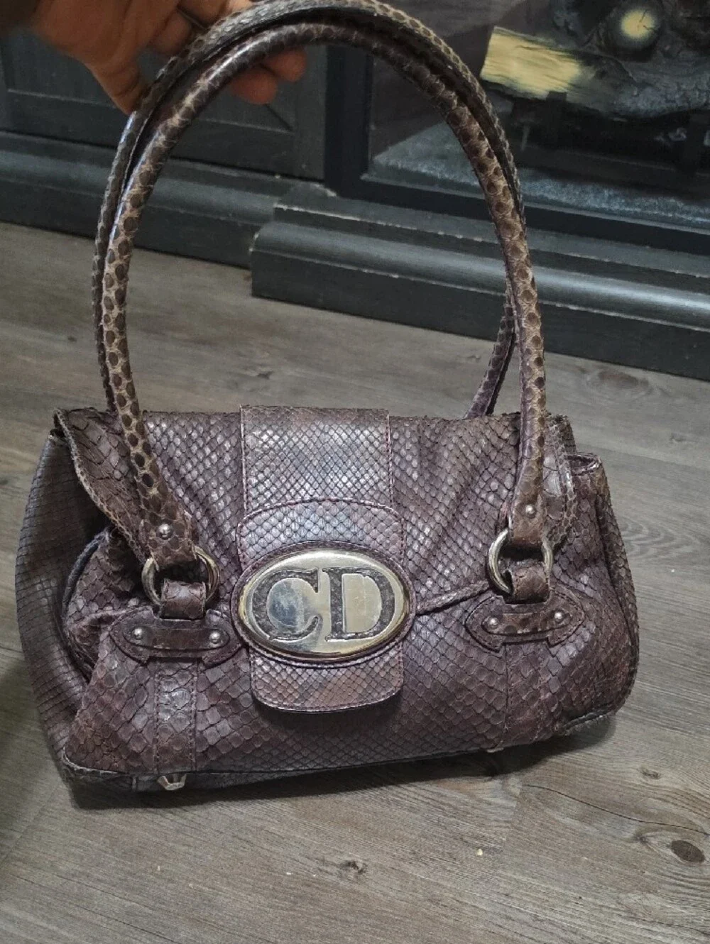 Dior Brown Textured Shoulder Bag with CD Logo